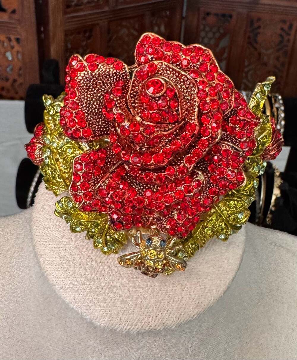 Unsigned Heidi Daus Inspired "Stop and Smell the Roses" Rose & Bee Bracelet